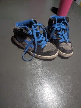 Vans Size 2 Big Boys Blue Black And Grey Sneakers EUC